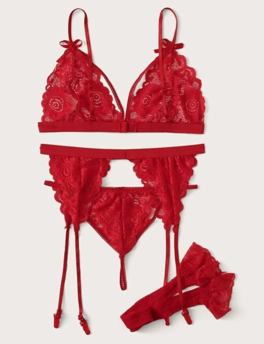 CONJUNTO COM CINTA LIGA E MEIAS VERMELHO