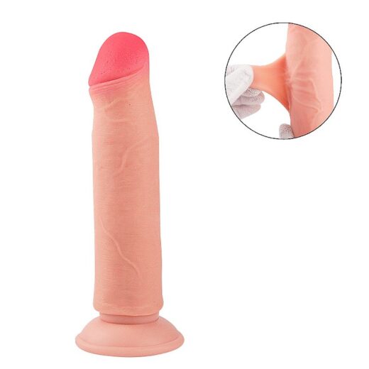 PENIS DUPLA CAMADA PELE MOVEL ULTRA REALISTICO COM VENTOSA REMOVIVEL BEGE 16X4CM