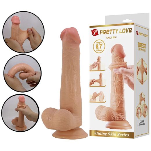 PENIS DUPLA CAMADA PELE MOVEL ULTRA REALISTICO FLEXIVEL COM VENTOSA 22X4CM BEGE