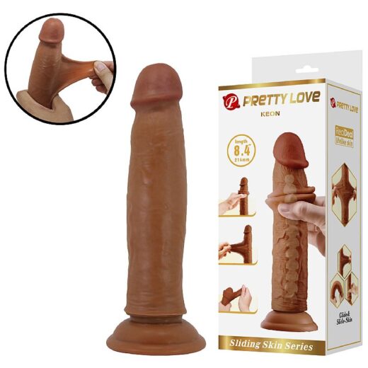 PENIS DUPLA CAMADA PELE MOVEL ULTRA REALISTICO FLEXIVEL COM VENTOSA 21,4X4,4CM MARROM