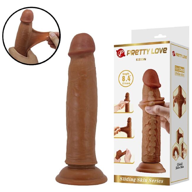 PENIS DUPLA CAMADA PELE MOVEL ULTRA REALISTICO FLEXIVEL COM VENTOSA 21,4X4,4CM MARROM