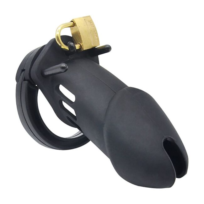 CINTO DE CASTIDADE PRETO EM SILICONE COM ANEL E CADEADO