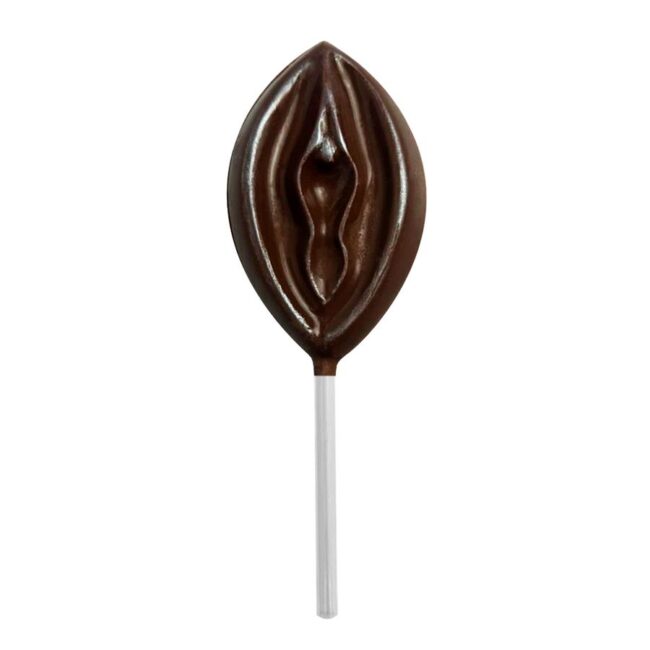 PIRULITO DE CHOCOLATE EM FORMATO DE VAGINA COM GLITTER
