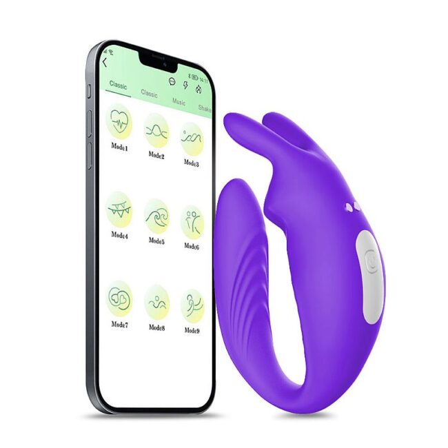 VIBRADOR DE CASAL COELHINHO RECARREGAVEL CONTROLE POR APP DUPLO MOTOR ROXO