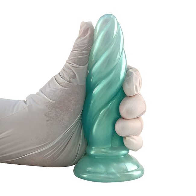 PLUG ANAL MACIO VERDE ESPIRAL COM GLITTER 14,5X4CM COM VENTOSA