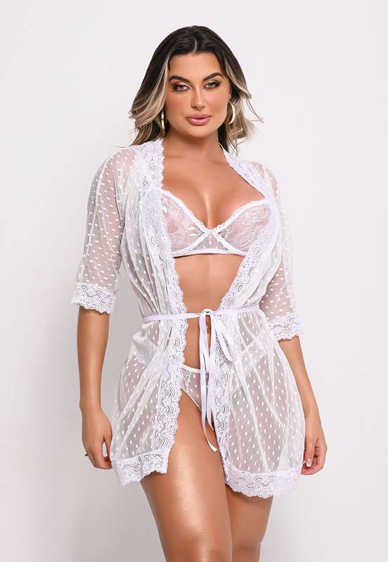 ROBE COM CONJUNTO EM TULE E RENDA ALTA QUALIDADE BRANCO