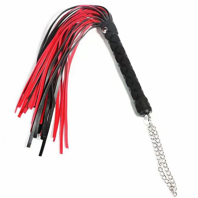 CHICOTE LUXO TIRAS BICOLOR COM CORRENTE CABO PRETO