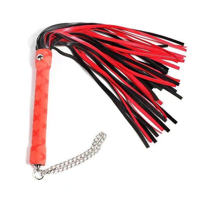 CHICOTE LUXO TIRAS BICOLOR COM CORRENTE CABO VERMELHO