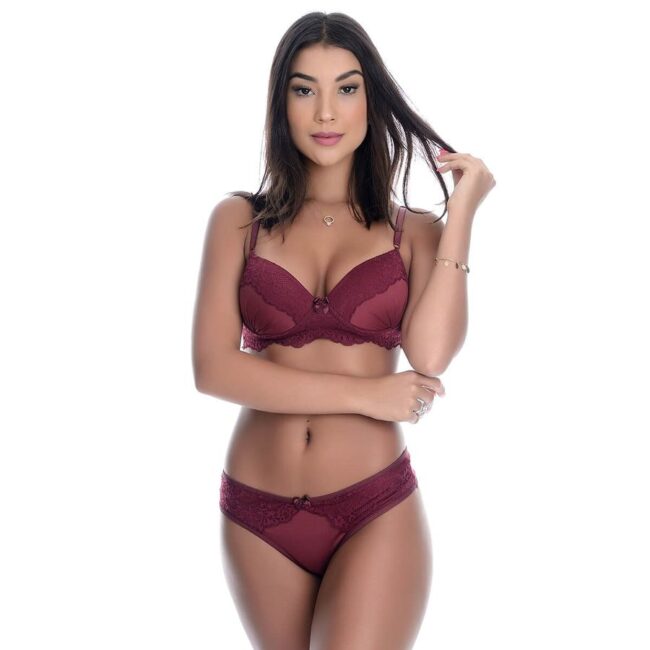 CONJUNTO BOJO DETALHES EM RENDA VINHO