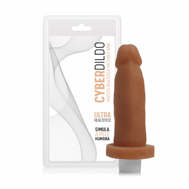 PENIS ULTRAMACIO MARROM VIBRO MULTIVELOCIDADE CYBERSKIN 14,5X4CM