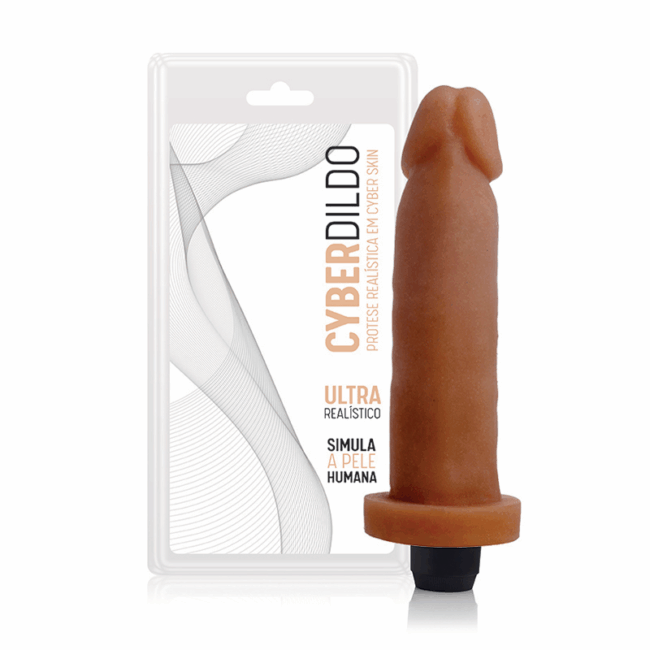 PENIS ULTRAMACIO MARROM VIBRO MULTIVELOCIDADE CYBERSKIN 16X4CM