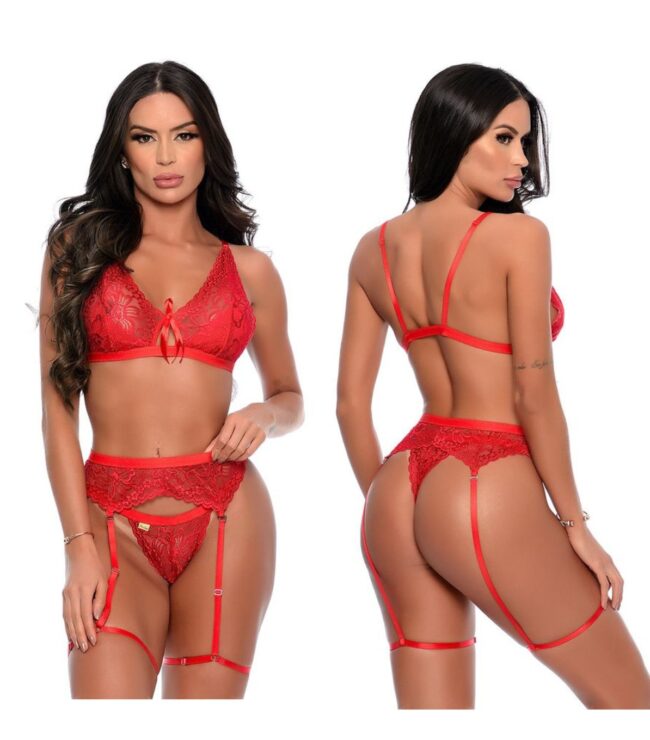 CONJUNTO SENSUAL COM CINTA LIGA VERMELHO