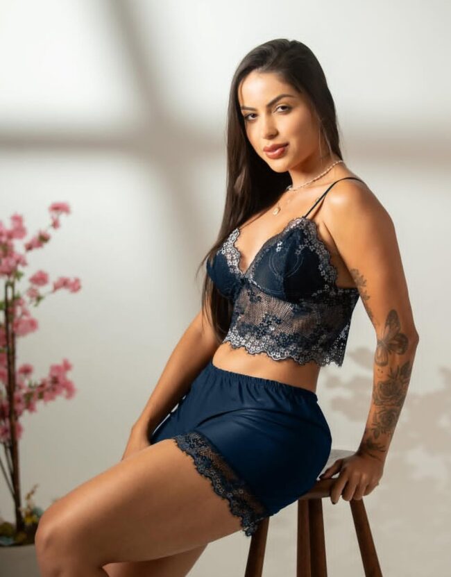 BABYDOLL PREMIUM MALHA FRIA E RENDA CHANTILLY