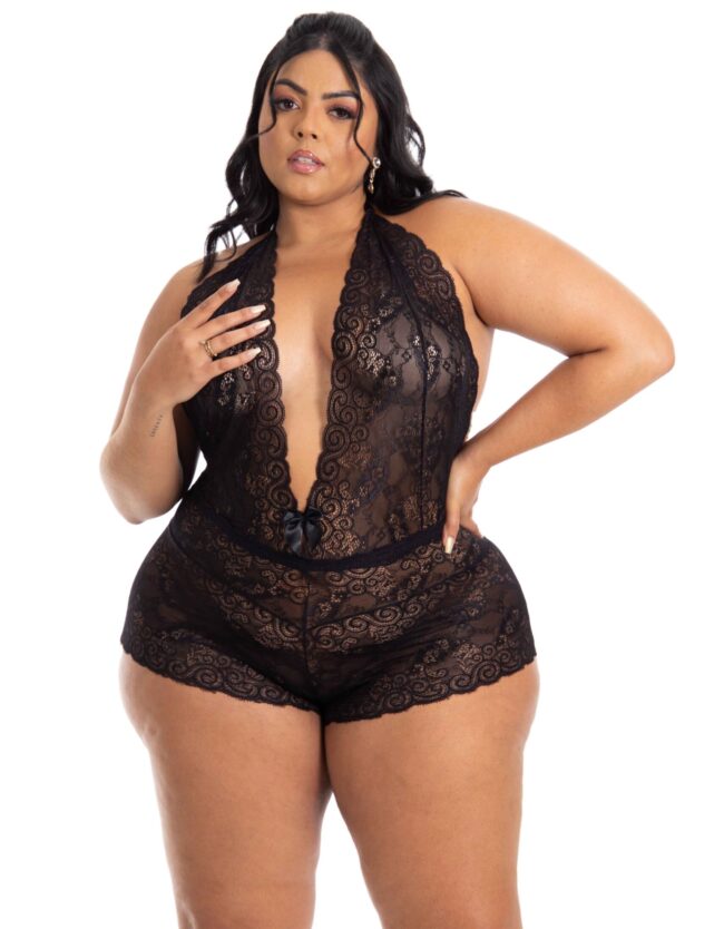 BODY ALTA QUALIDADE PLUS SIZE EM RENDA COSTAS NUAS PRETO