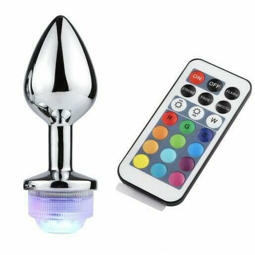 PLUG ANAL COM LUZ DE LED E CONTROLE 13 CORES TAMANHO G