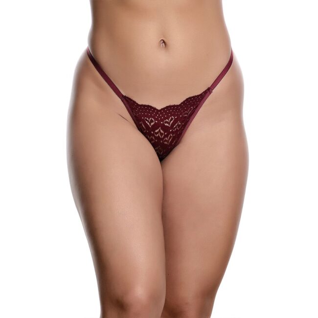 CALCINHA FIO EM RENDA REGULÁVEL VINHO