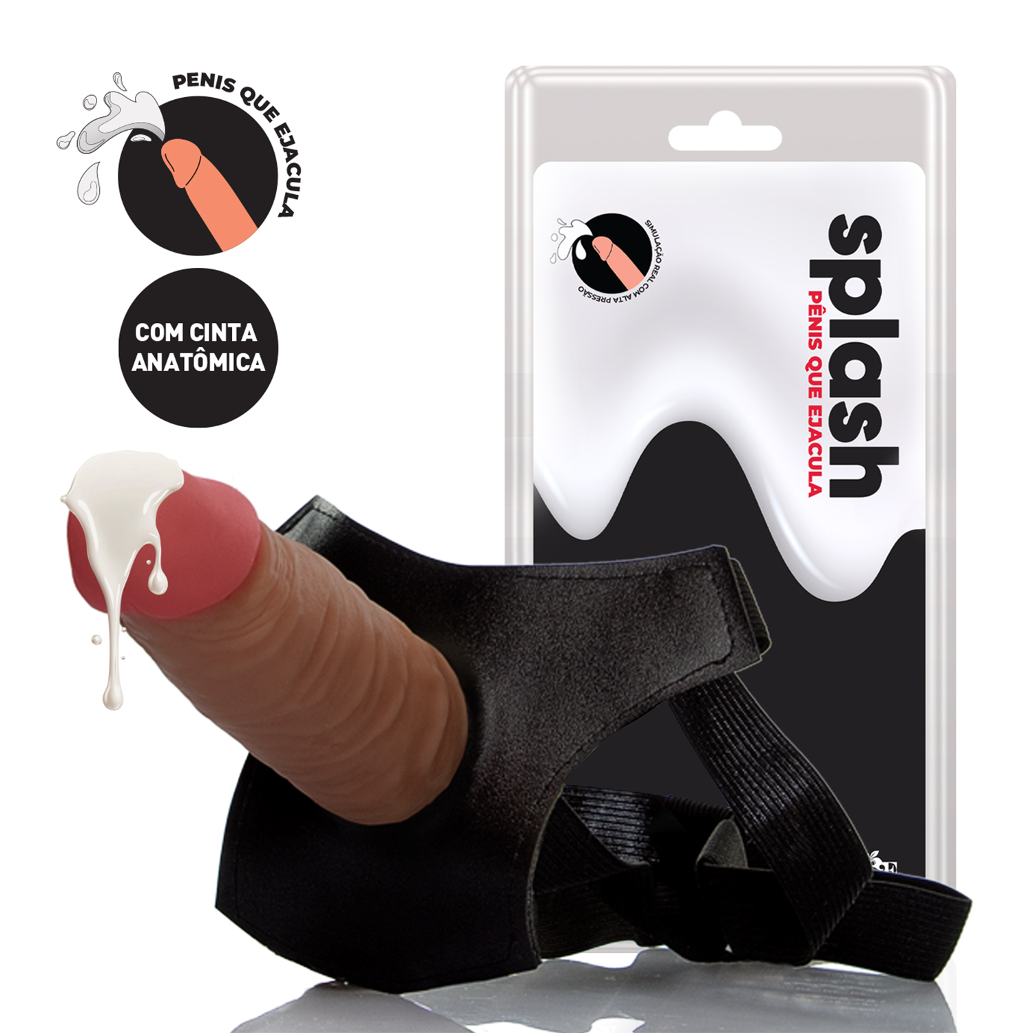 PÊNIS EJACULADOR 14,5X4CM MARROM COM CINTA STRAP ON