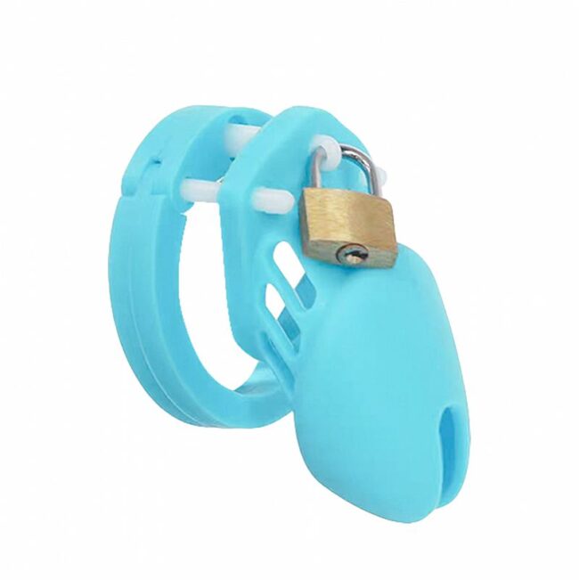 CINTO DE CASTIDADE EM SILICONE COM ANEL E CADEADO AZUL