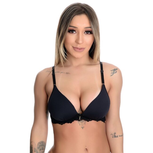 SUTIÃ CONFORTO PRETO COM DETALHES EM RENDA E LACINHO