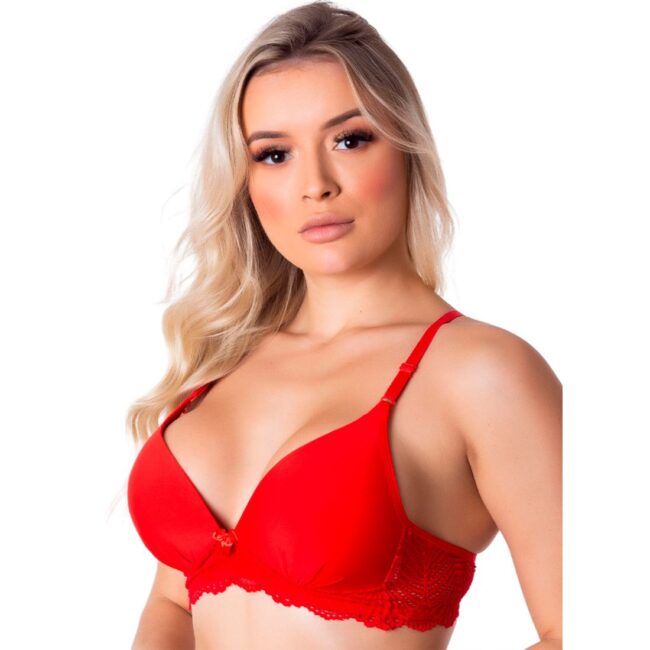 SUTIÃ CONFORTO VERMELHO COM DETALHES EM RENDA E LACINHO