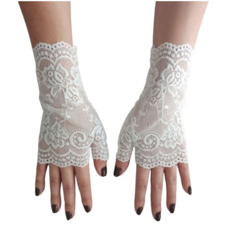 LUVA EM RENDA FLORIDA BRANCA CURTA
