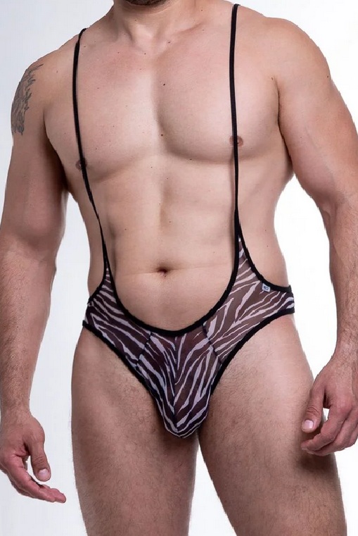 BODY MASCULINO EM TULE ZEBRA
