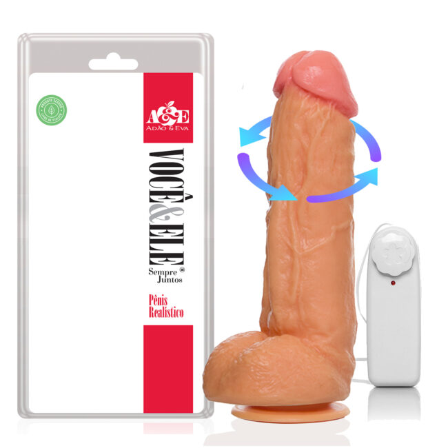 PROTESE COM CONTROLE E VENTOSA VIBRA EM MOVIMENTOS CIRCULARES 19X5X5,5CM BEGE