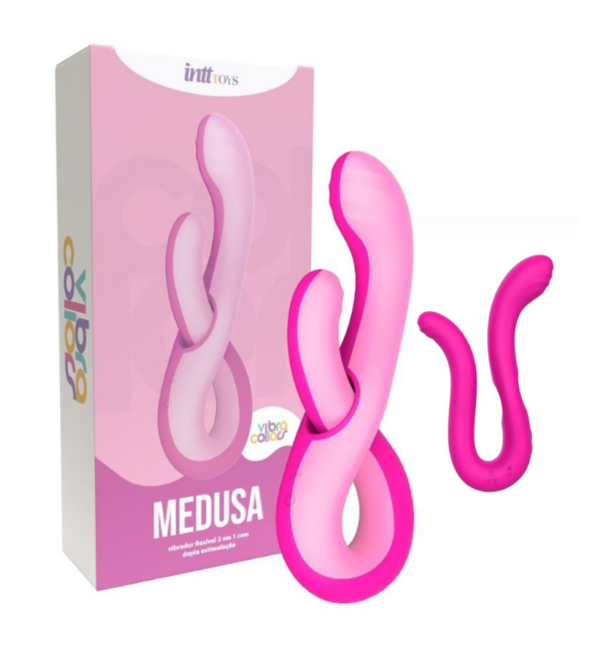 VIBRADOR FLEXIVEL 2 EM 1 COM CONTROLE VIA APLICATIVO DUPLO MOTOR SILICONE MACIO