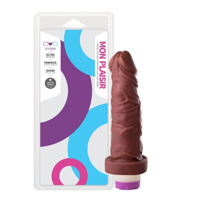 PROTESE COM VIBRAÇÃO MULTIVELOCIDADE 15,5X4CM MARROM