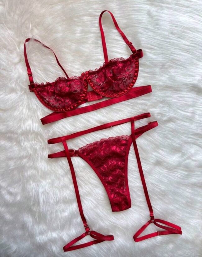 CONJUNTO ANITA MEIA TAÇA COM ARO CALCINHA REGULAVEL E CINTA LIGA