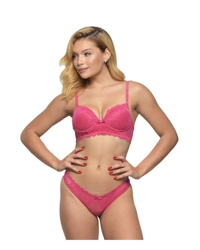 CONJUNTO BOJO MEIA TAÇA RENDADO SENSUALE ROSA