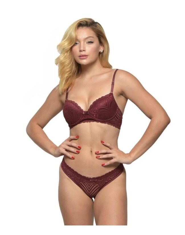 CONJUNTO BOJO MEIA TAÇA RENDADO SENSUALE VINHO