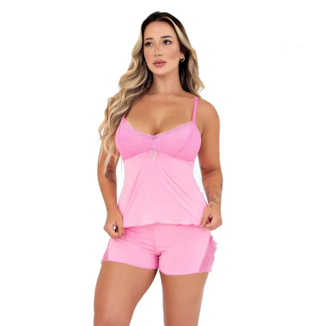 BABYDOLL LISO COM BIJU ROSA GG