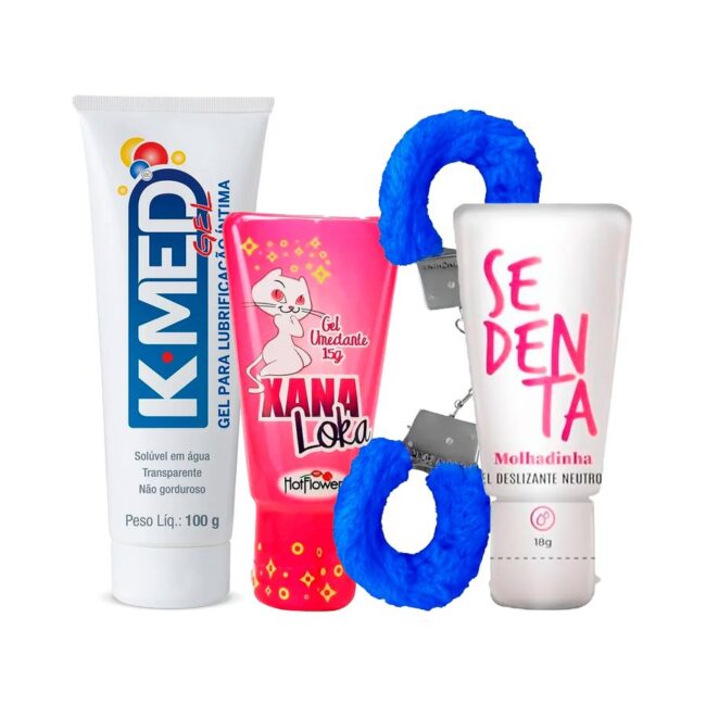 KIT LUBRIFICANTE NEUTRO 100G + ALGEMA PELUCIA + EXCITANTE FEMININO + LUB NEUTRO DE BOLSO