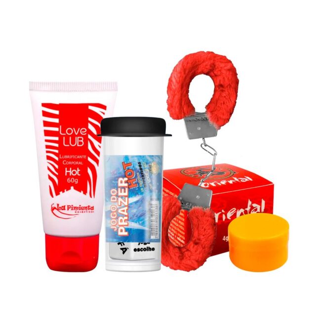 KIT LUBRIFICANTE ESQUENTA + ALGEMA PELUCIA + EXCITANTE UNISSEX ORIENTAL + DADOS POSICAO E LUGAR