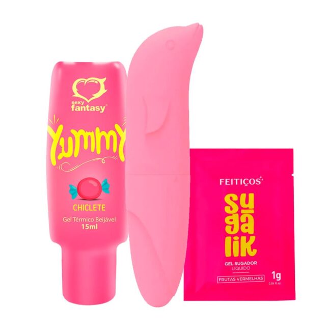 KIT VIBRADOR GOLFINHO + SACHE SUGALIK SUGADOR LIQUIDO + GEL COMESTIVEL