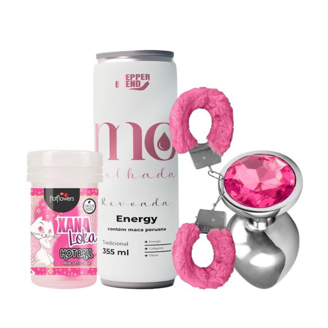 KIT ALGEMA PELUCIA + EXCITANTE FEMININO BOLINHAS + ENERGETICO AFRODISIACO + PLUG ANAL P