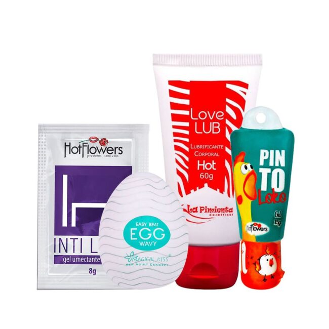 KIT LUBRIFICANTE ESQUENTA + EGG MASTURBADOR + EXCITANTE MASCULINO + SACHE LUB NEUTRO