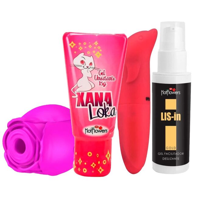 KIT DESSENSIBILIZANTE + ROSA SUGADORA RECARREGAVEL + VIBRADOR GOLFINHO + EXCITANTE FEMININO
