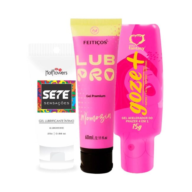 KIT LUBRIFICANTE MORANGO COM CHANTILLY + ANESTÉSICO ANAL + EXCITANTE FEMININO