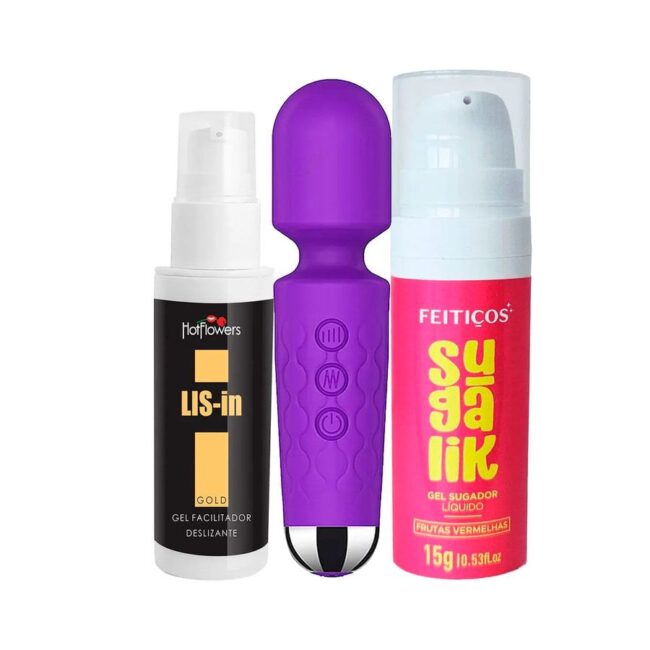 KIT VARINHA RECARREGAVEL + EXCITANTE FEMININO SUGALIK + DESSENSIBILIZANTE ANAL