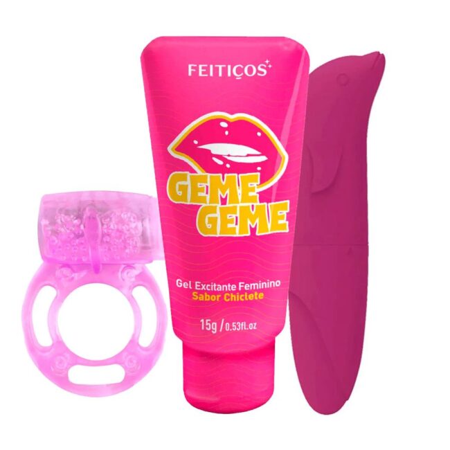 KIT GEL EXCITANTE COMESTIVEL + VIBRADOR GOLFINHO + ANEL PENIANO COM VIBRAÇÃO