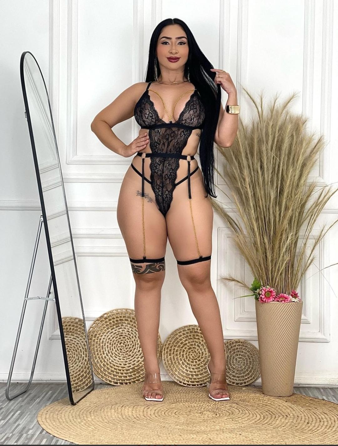 BODY PRETO COM CINTA LIGA E CORRENTES - Imagem 2