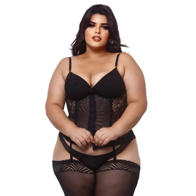 ESPARTILHO PLUS SIZE EM TULE COM DETALHES EM RENDA E ZÍPER FRONTAL