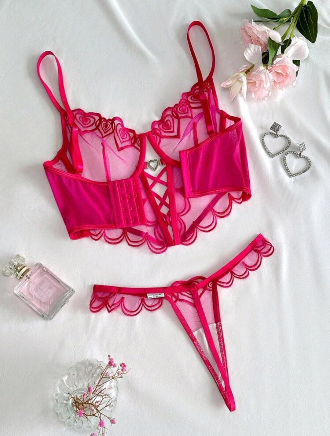 CONJUNTO LINGERIE DELUXE CORAÇÃO EM TULE PINK - Imagem 4