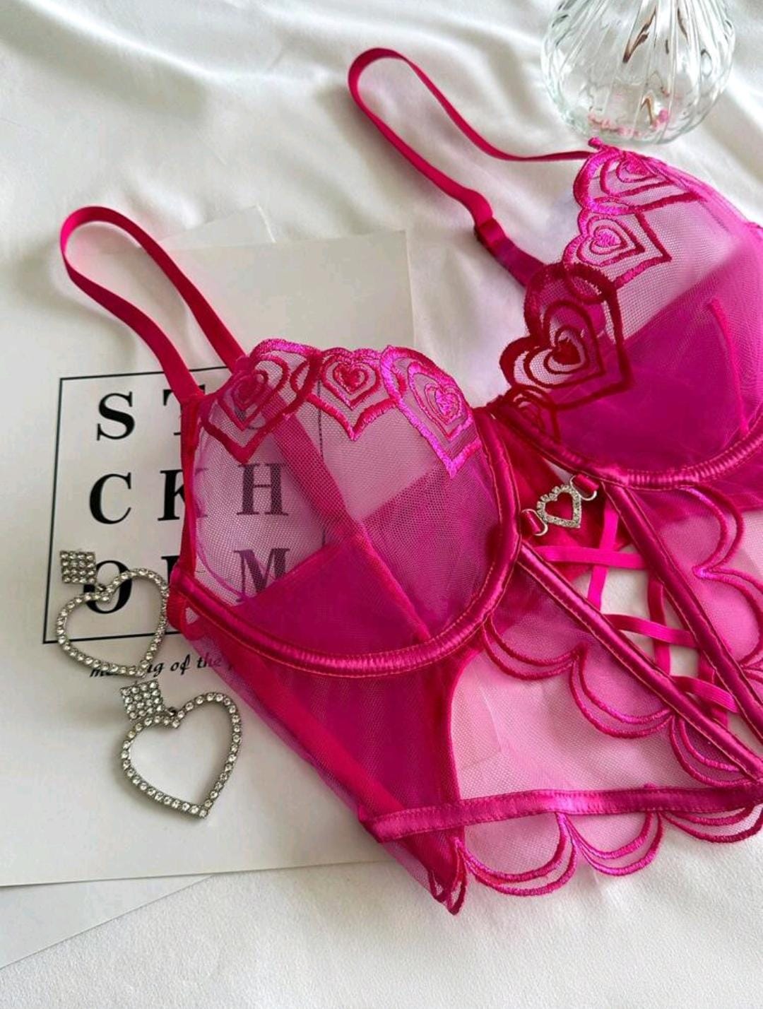CONJUNTO LINGERIE DELUXE CORAÇÃO EM TULE PINK - Imagem 2