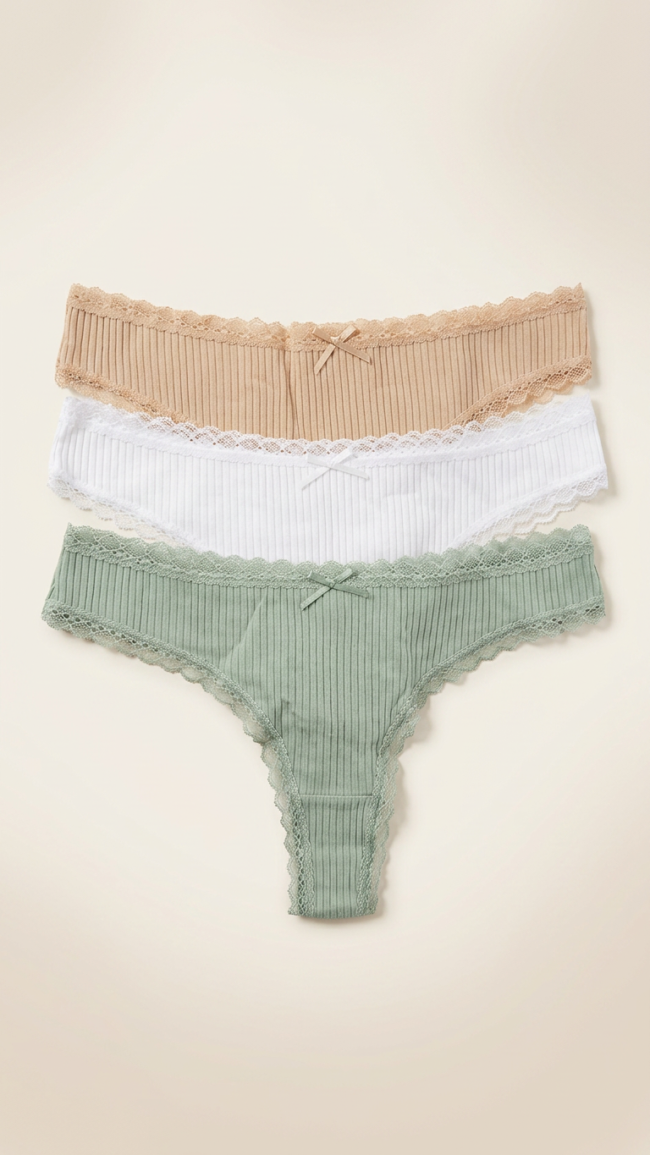 CALCINHA FIO CANELADA COM RENDA CORES