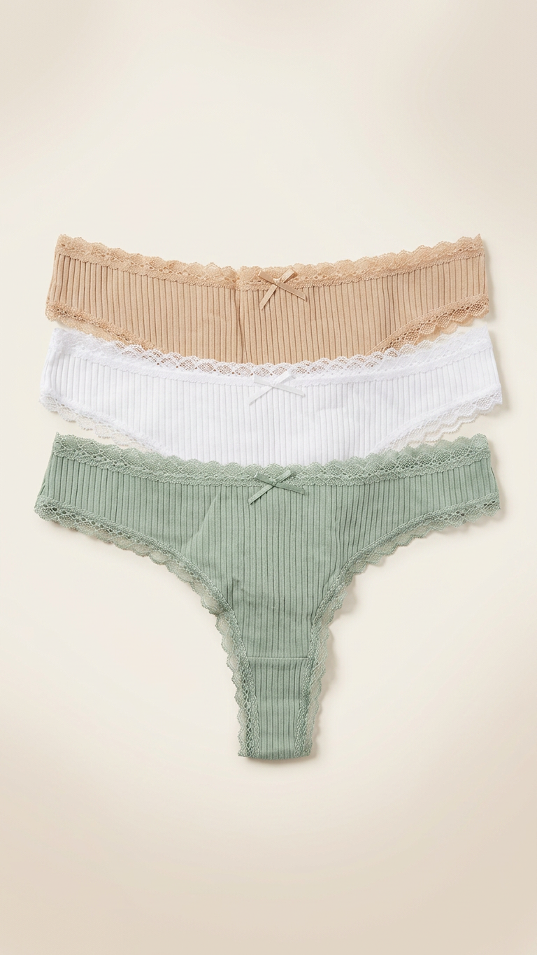 CALCINHA FIO CANELADA COM RENDA CORES