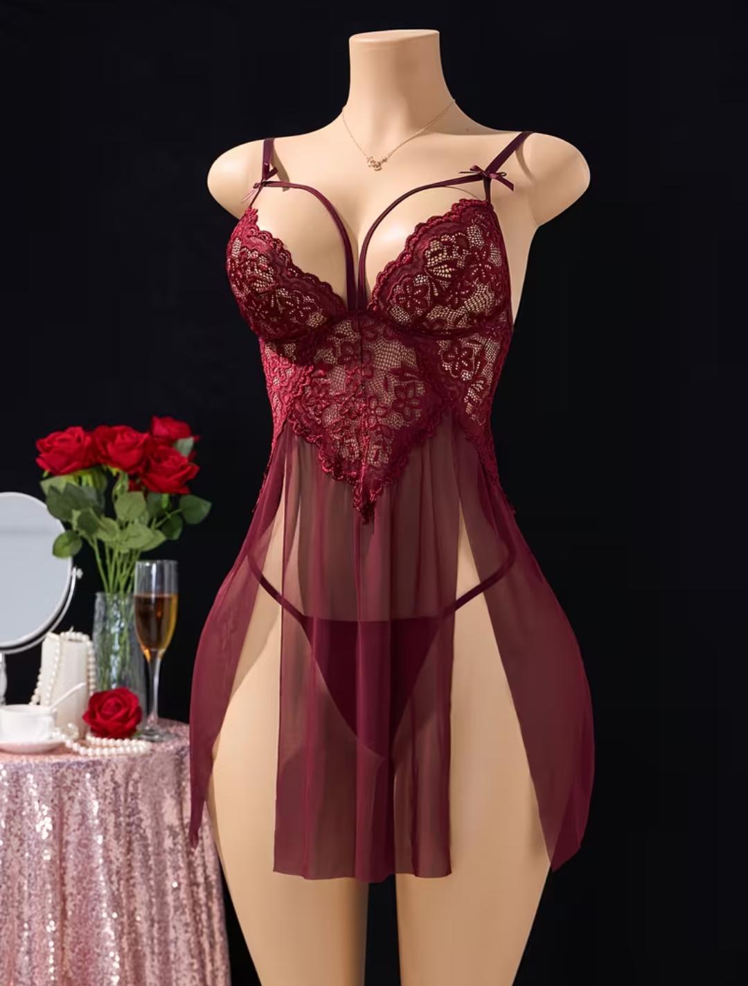 CAMISOLA SENSUAL EM TULE E RENDA COM CALCINHA - Imagem 5