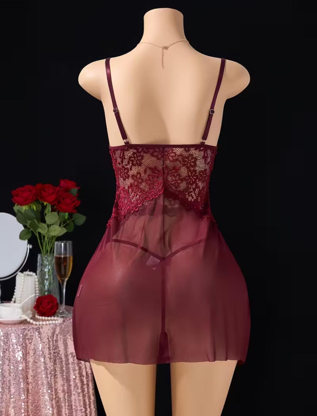 CAMISOLA SENSUAL EM TULE E RENDA COM CALCINHA - Imagem 4